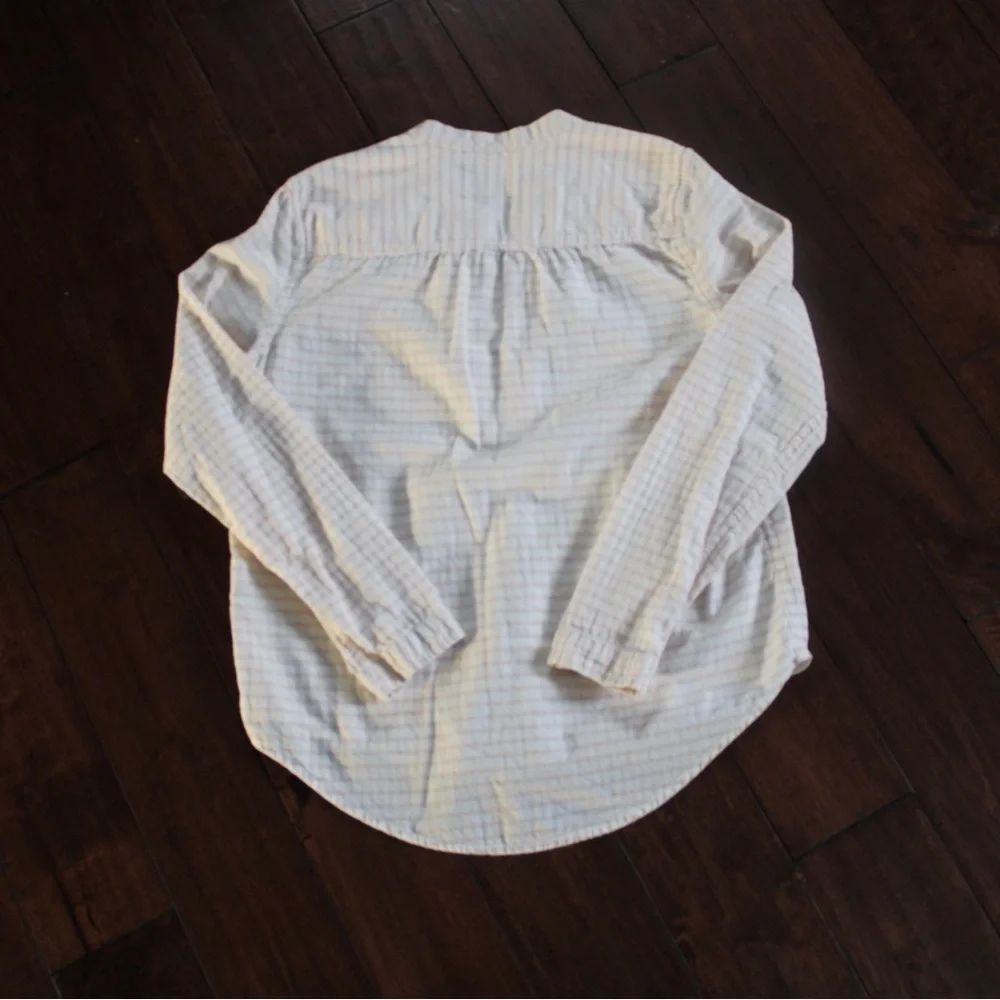 ABERCROMBIE & FITCH Collarless Pink Striped Cotton Button-Down Shirt - Picture 2 of 4